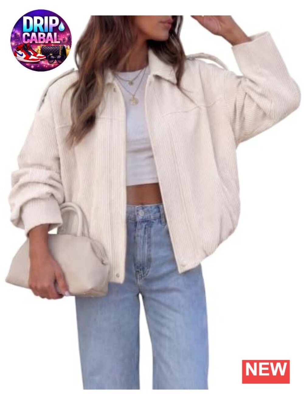 Corduroy Cropped Zip Up Shackets Oversized Casual Fall Jacket